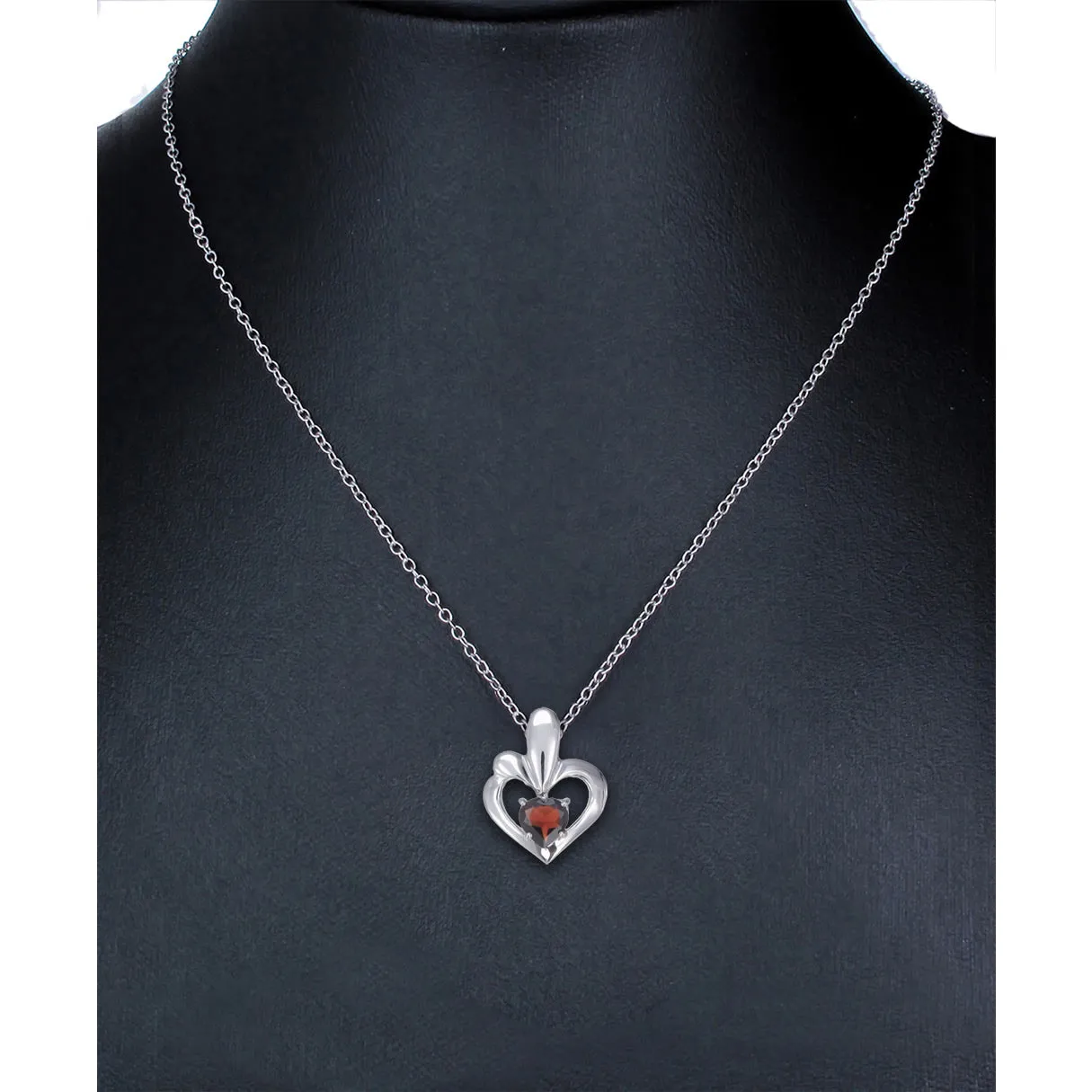 0.90 cttw Garnet Pendant 6MM Heart Shape.925 Sterling Silver With Chain