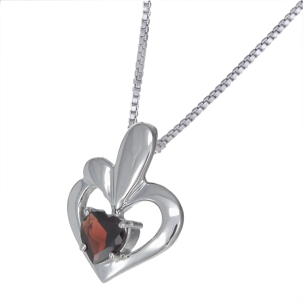 0.90 cttw Garnet Pendant 6MM Heart Shape.925 Sterling Silver With Chain