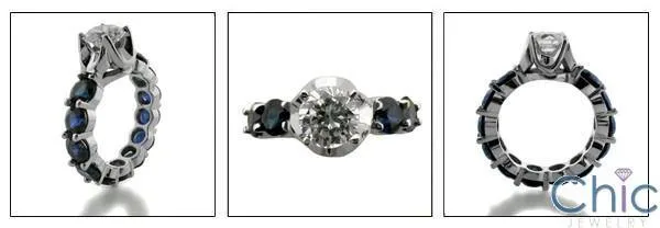 1 Ct Diamond CZ Center Sapphire Eternity Band Cubic Zirconia 14K White Gold Ring