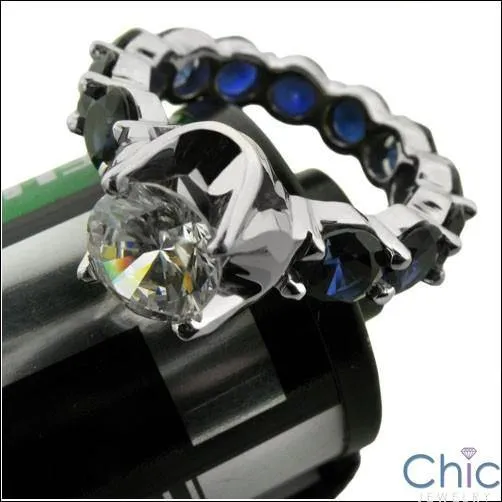 1 Ct Diamond CZ Center Sapphire Eternity Band Cubic Zirconia 14K White Gold Ring