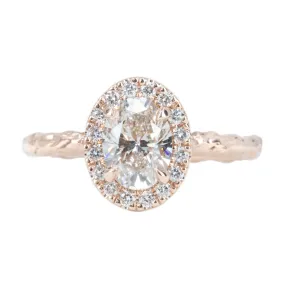 1.03ct Oval Champagne Diamond and White Diamond Evergreen Halo Ring in 14k Rose Gold