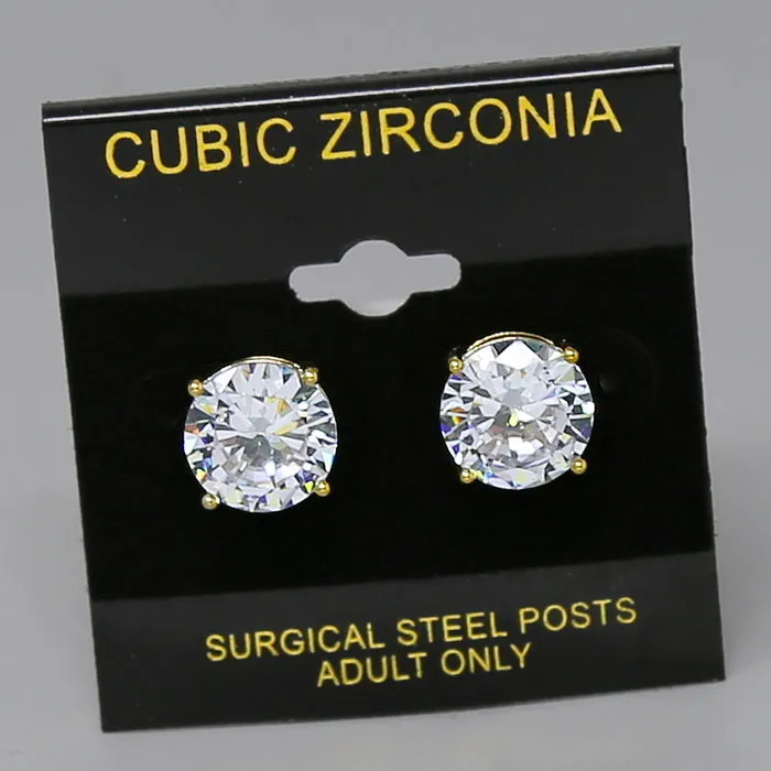 12 MM Round Cubic Zirconia Stud Earrings