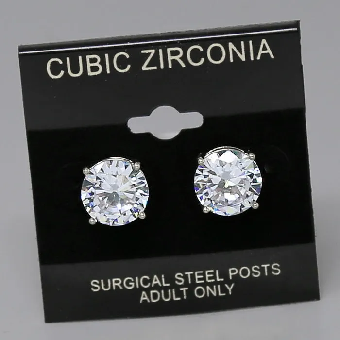 12 MM Round Cubic Zirconia Stud Earrings