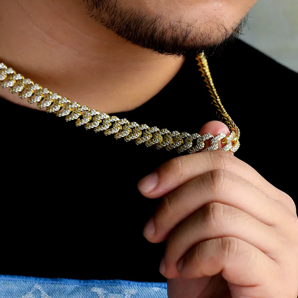12mm Iced Prong Link Choker Cuban Chain in 14K Gold KRKC