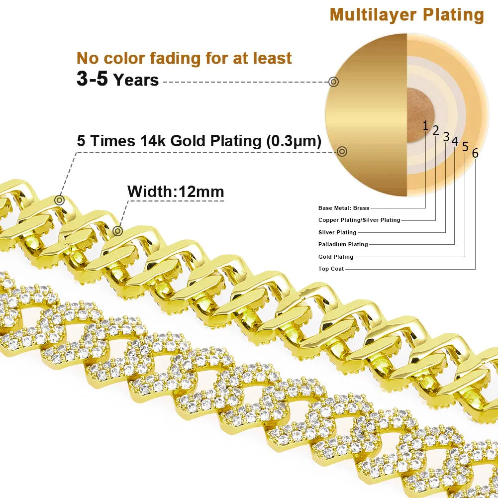 12mm Iced Prong Link Choker Cuban Chain in 14K Gold KRKC