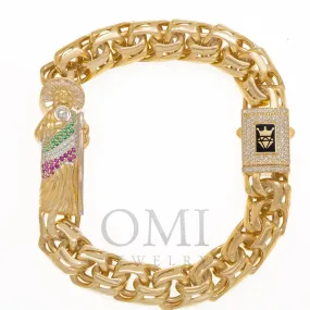 14K GOLD DIAMOND AND GEMSTONES ST. JUDE CHINO LINK CHAIN BRACELET 34.3G
