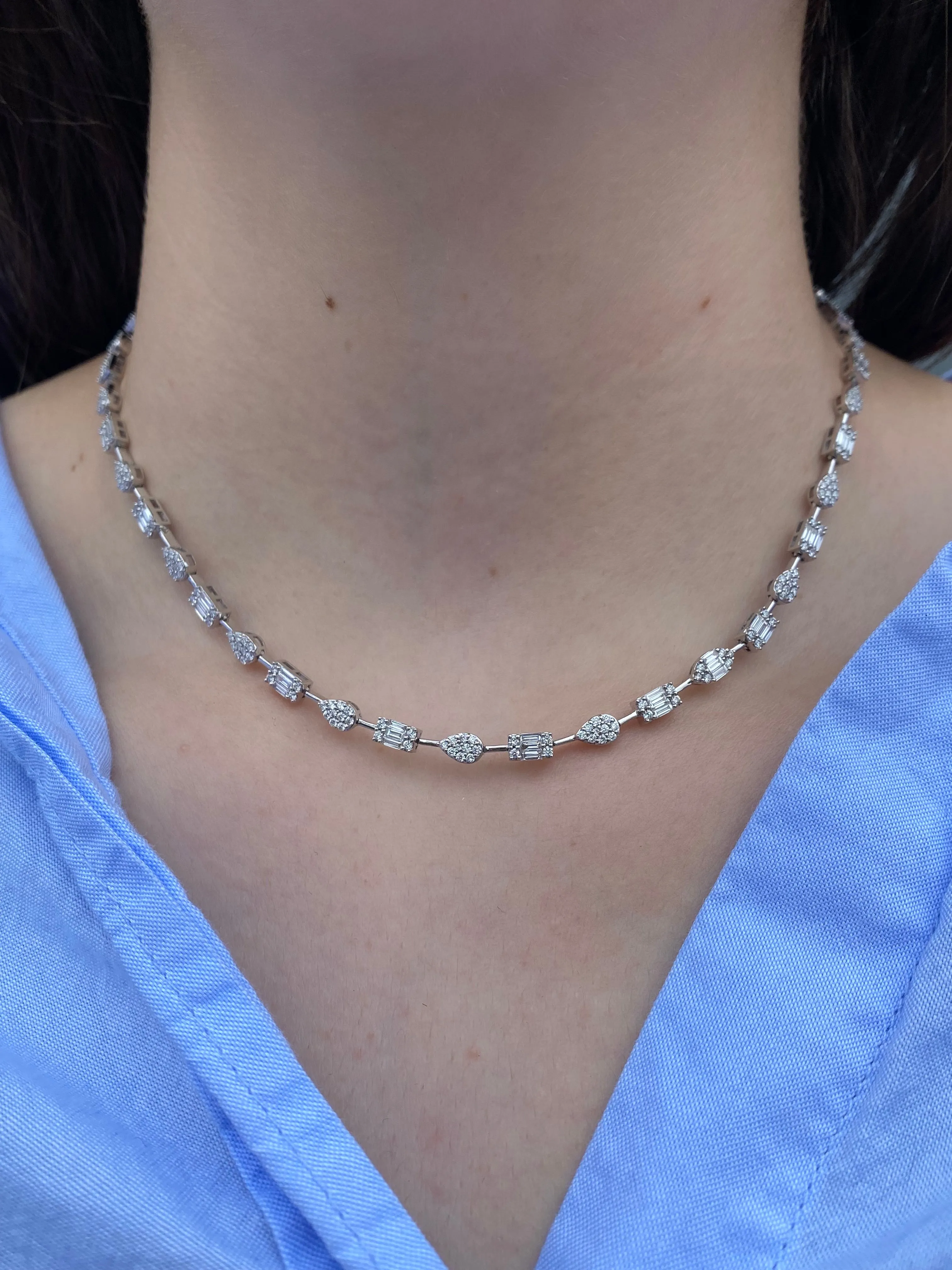 14K Gold Multi Shape Cluster Necklace