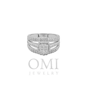 14K GOLD ROUND AND BAGUETTE DIAMOND HALO ENGAGEMENT RING 1.12 CT
