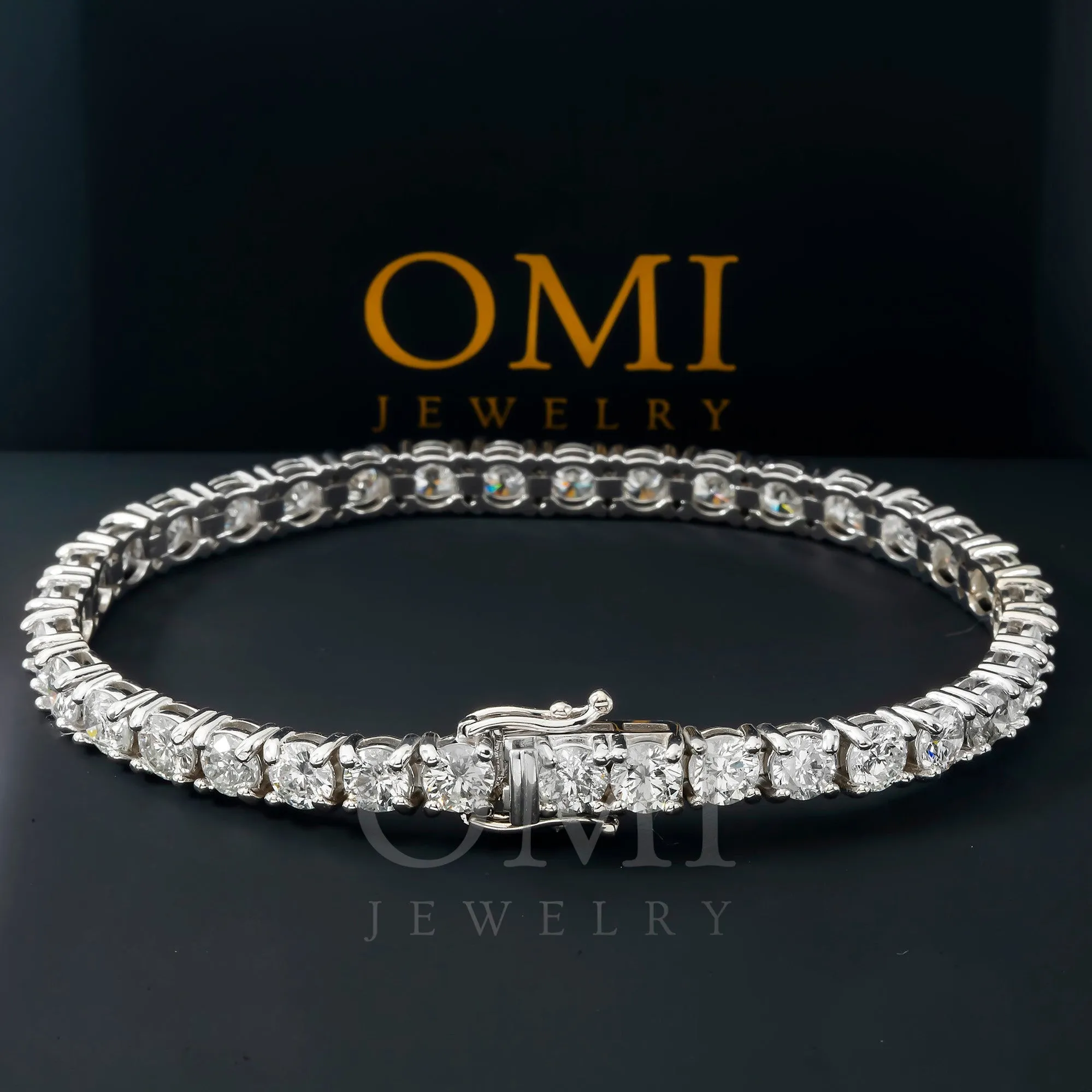 14K GOLD ROUND LAB GROWN DIAMONDS TENNIS BRACELET 6.7ct  CT