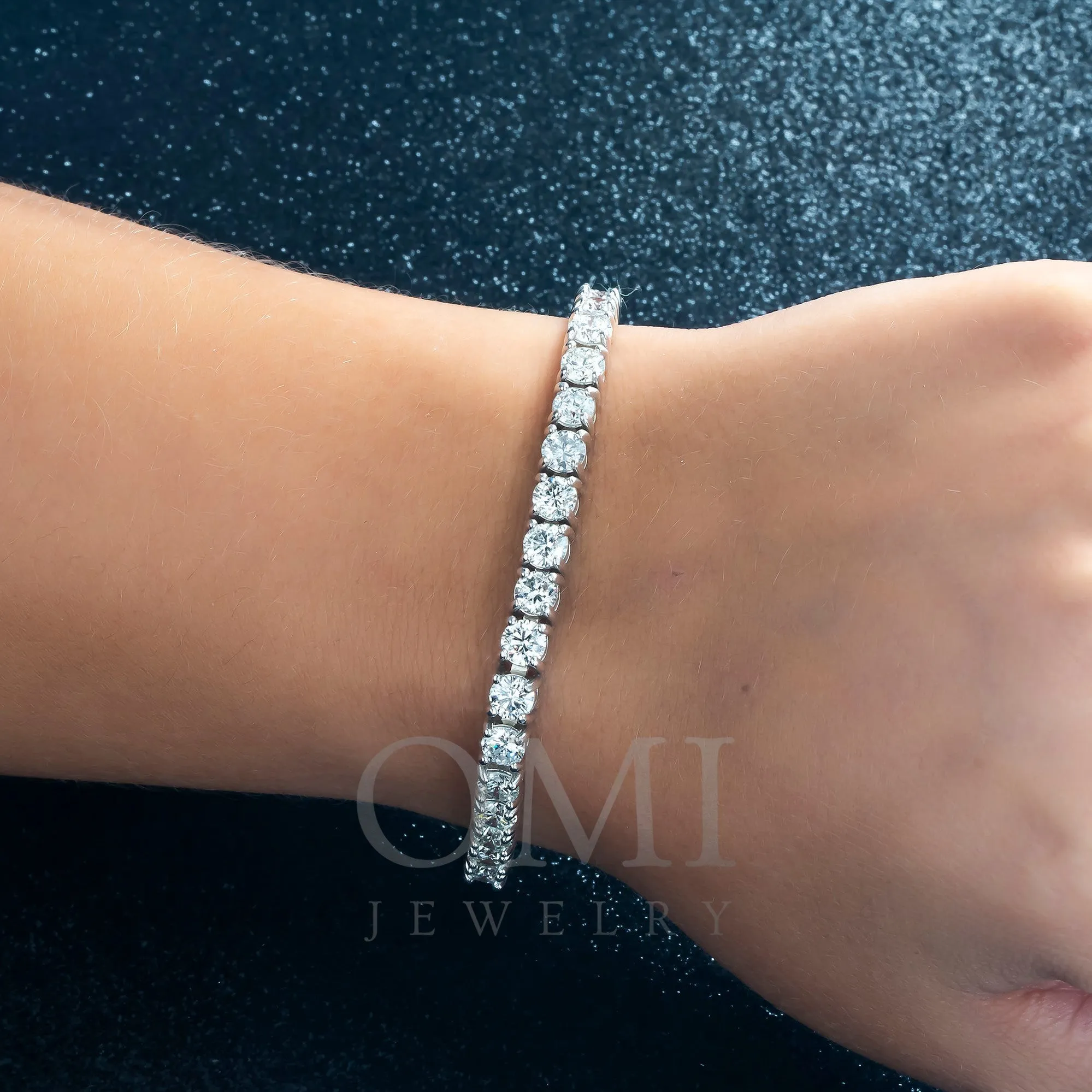 14K GOLD ROUND LAB GROWN DIAMONDS TENNIS BRACELET 6.7ct  CT