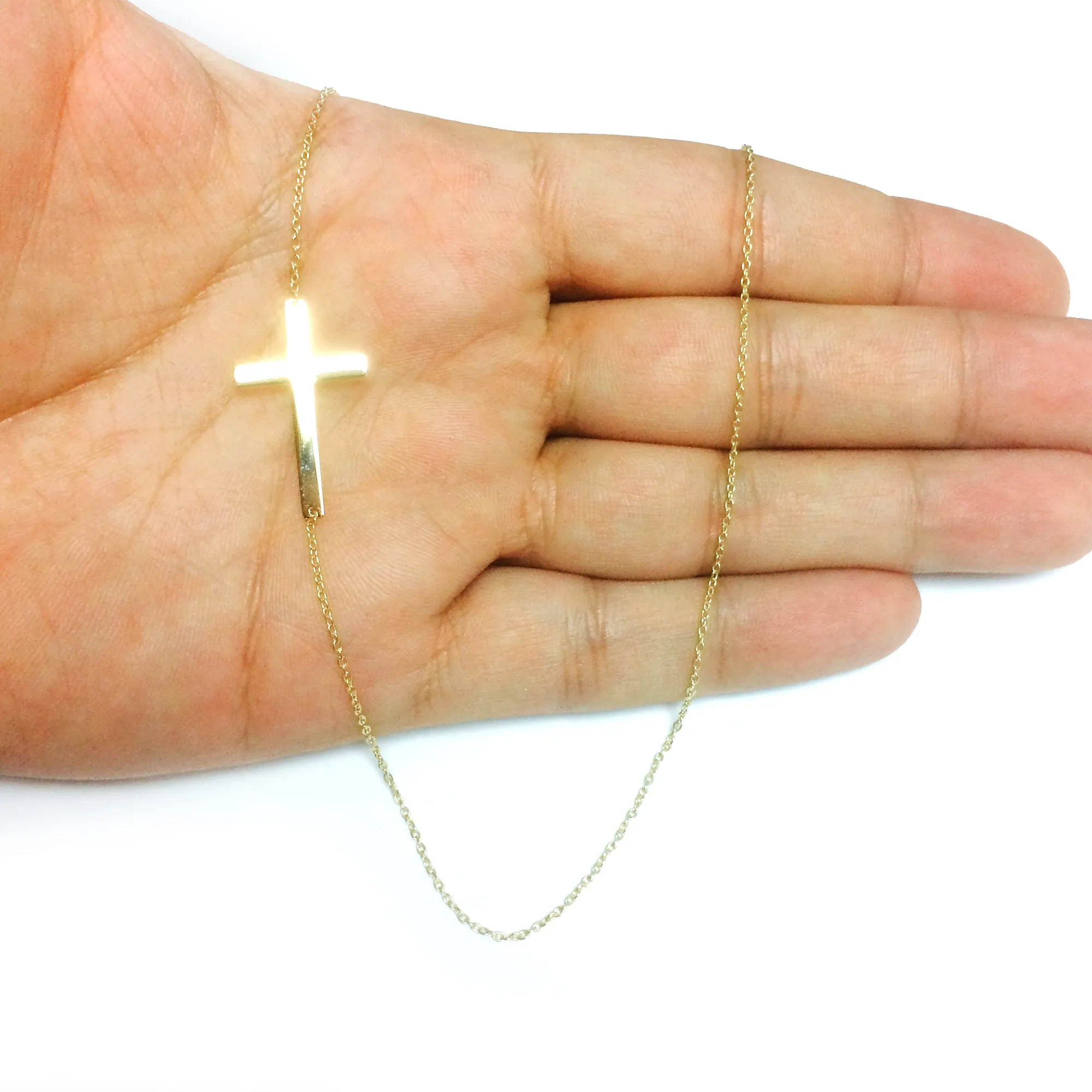 14k Gold Sideways Cross Pendant Necklace, 18