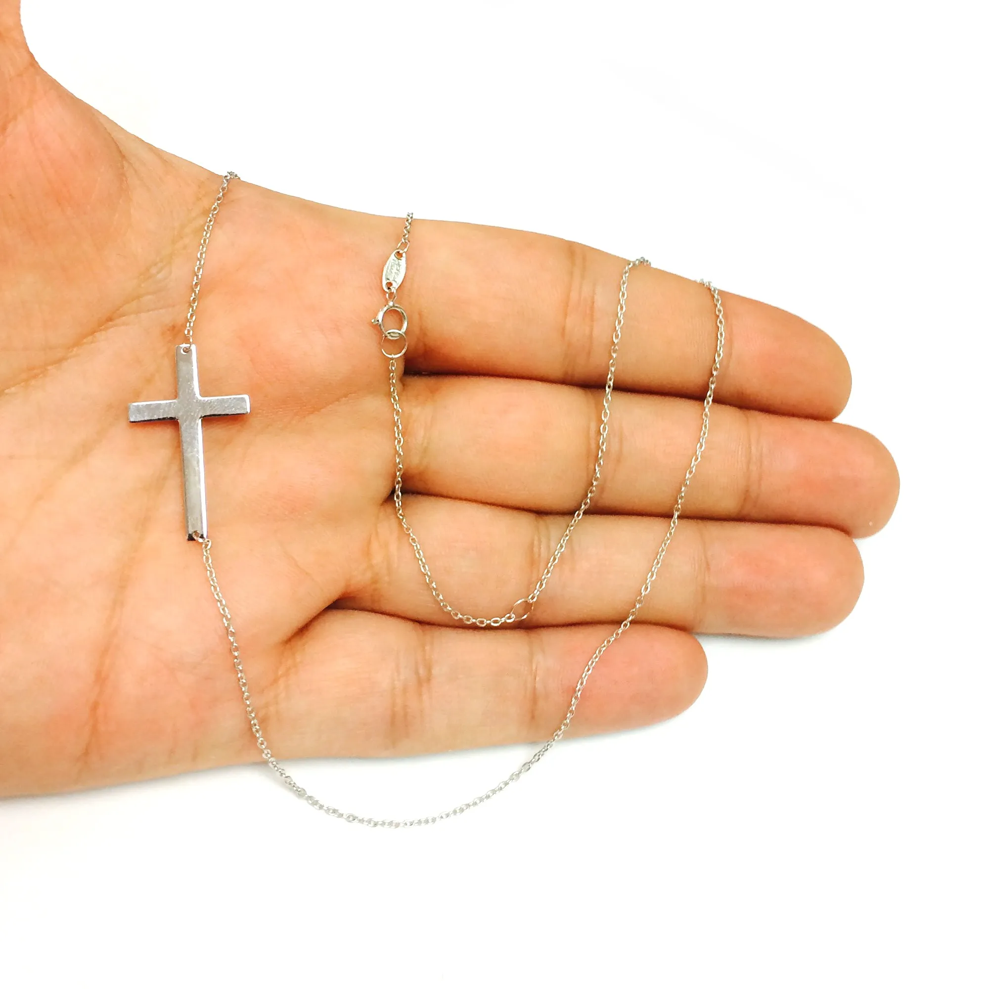 14k Gold Sideways Cross Pendant Necklace, 18
