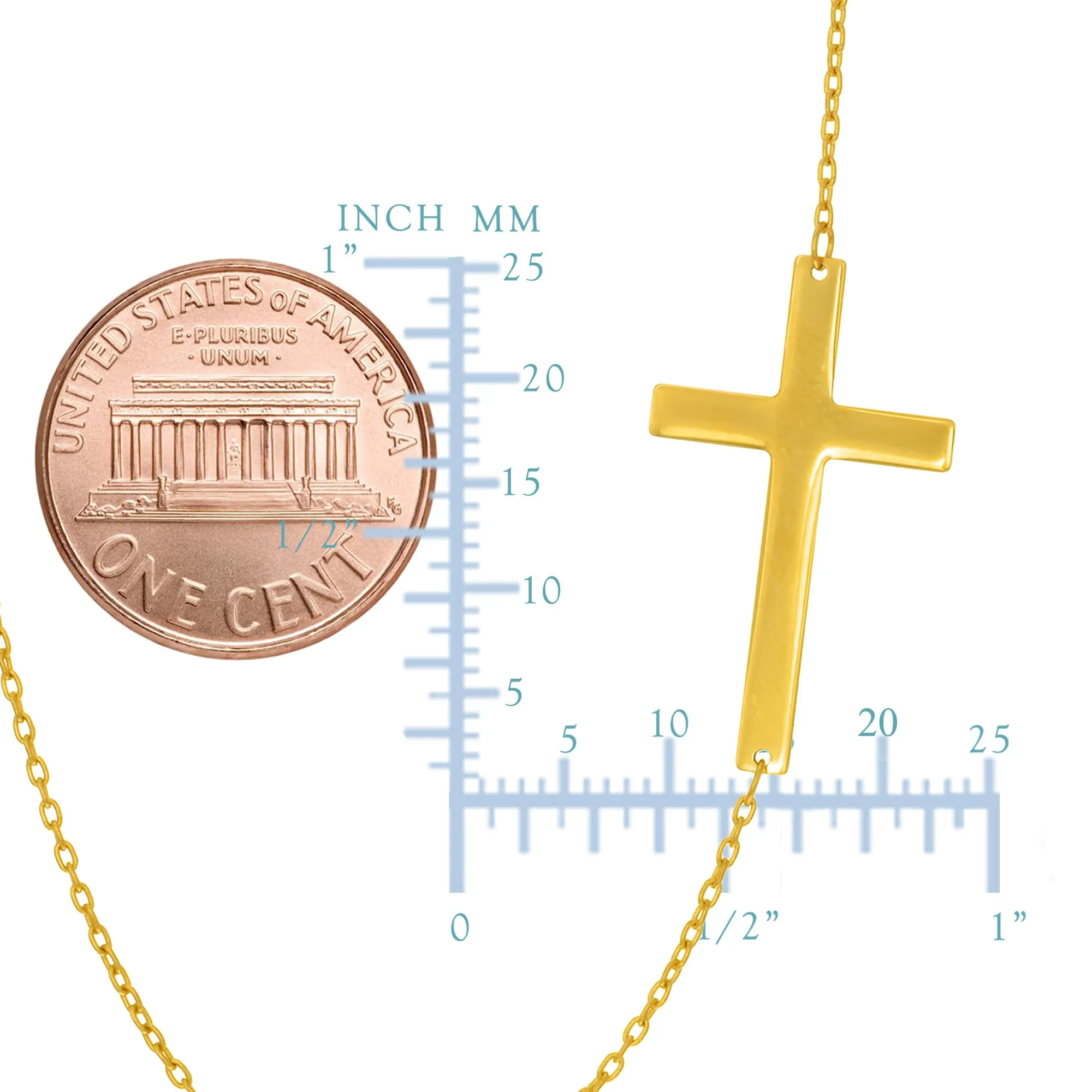 14k Gold Sideways Cross Pendant Necklace, 18