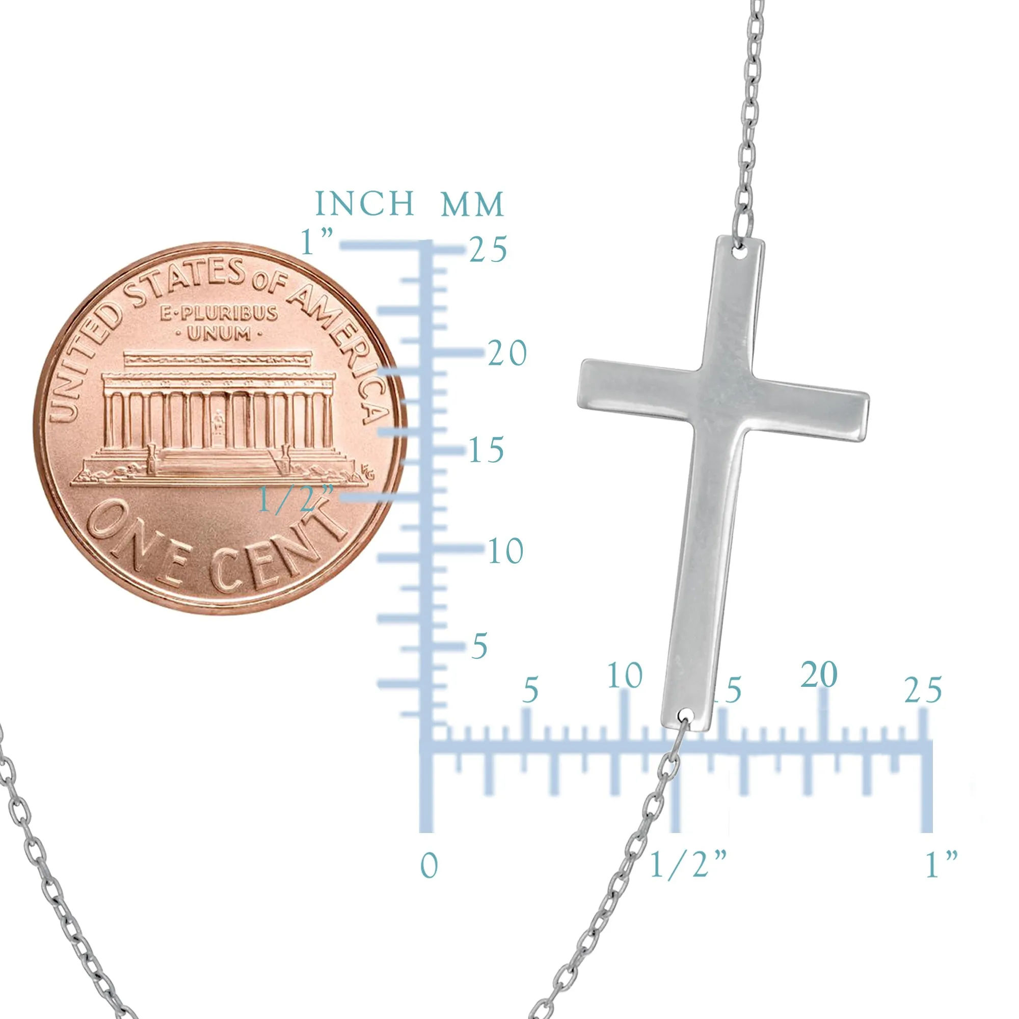 14k Gold Sideways Cross Pendant Necklace, 18