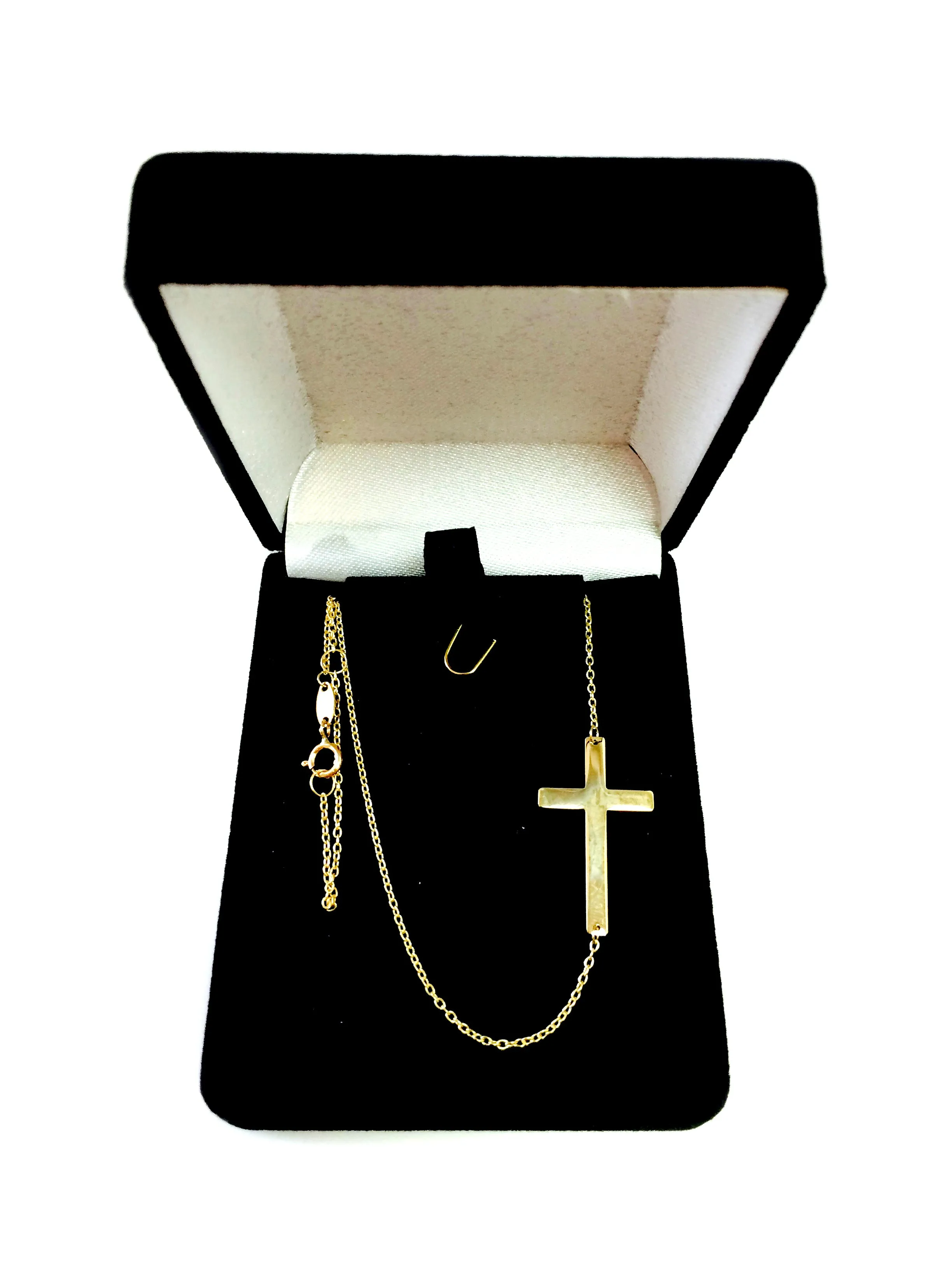 14k Gold Sideways Cross Pendant Necklace, 18