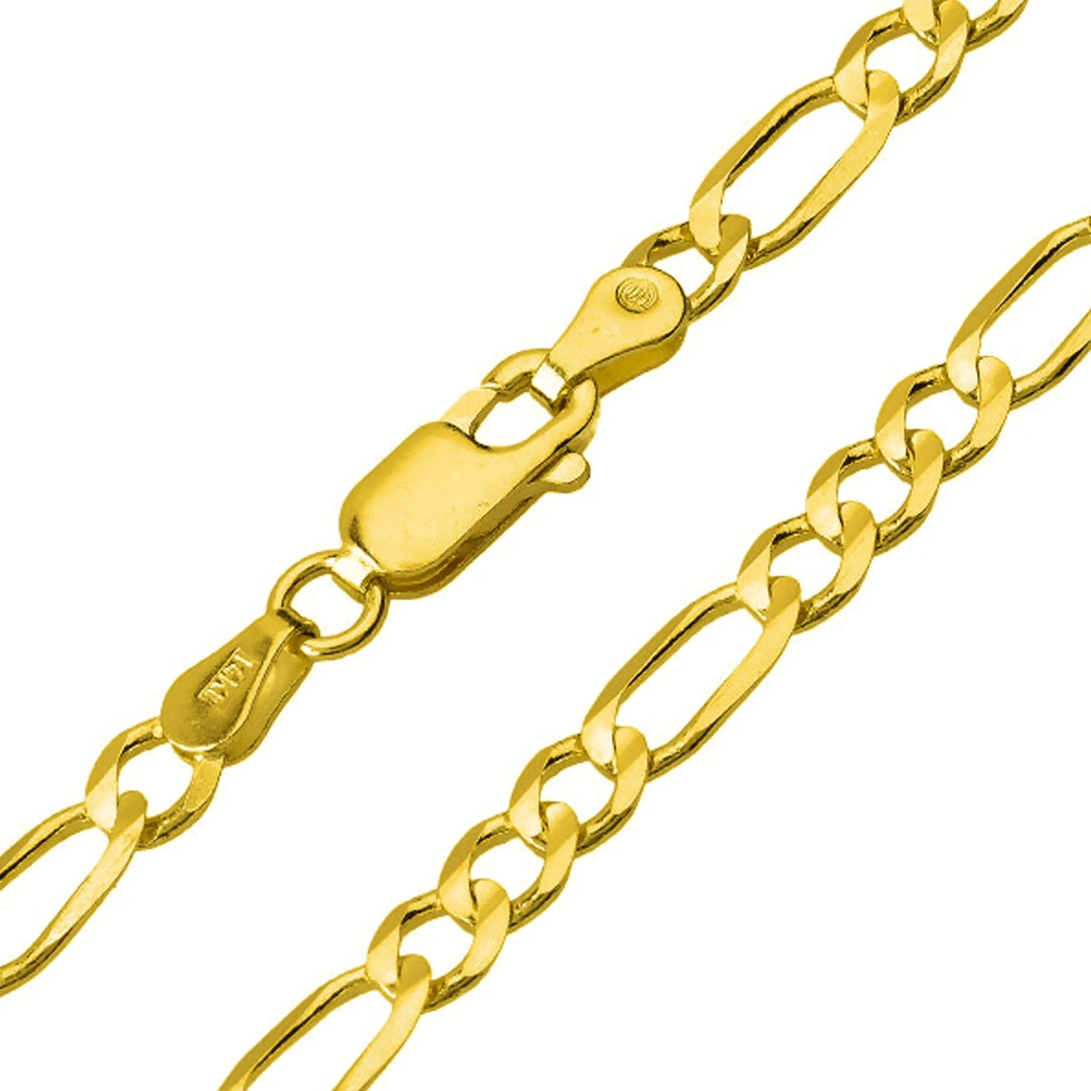 14K Gold Textured Milgrain Filigree Cross Pendant Figaro Necklace - Yellow Gold