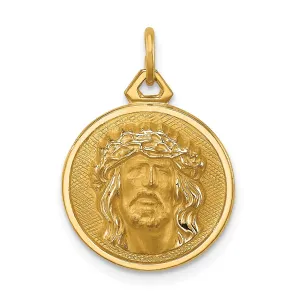 14k Real Yellow Gold Polished and Satin Small Round Jesus Medal Pendant, 0.5 Inch Diameter
