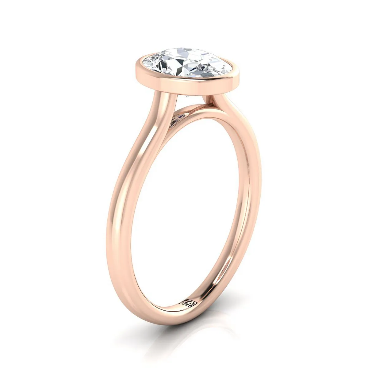 14K Rose Gold Oval Peridot Simple Bezel Solitaire Engagement Ring