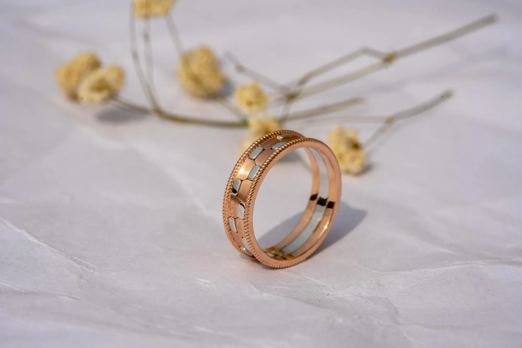 14k Two Tone Rose Gold and White Gold Wedding Band