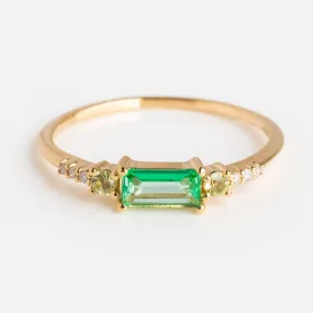 14kt Gold Diamond Peridot and Green Topaz Belle Ring
