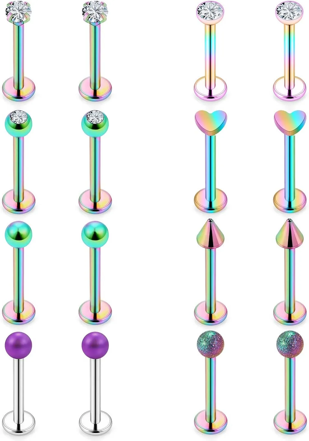 16G Lip Rings for Women Stainless Steel Lip Rings Studs Medusa Labret Monroe Piercing Jewelry Tragus Helix Cartilage Forward Earrings Piercing Jewelry for Men 3mm CZ Diamonds Lip Ring 8 Pairs