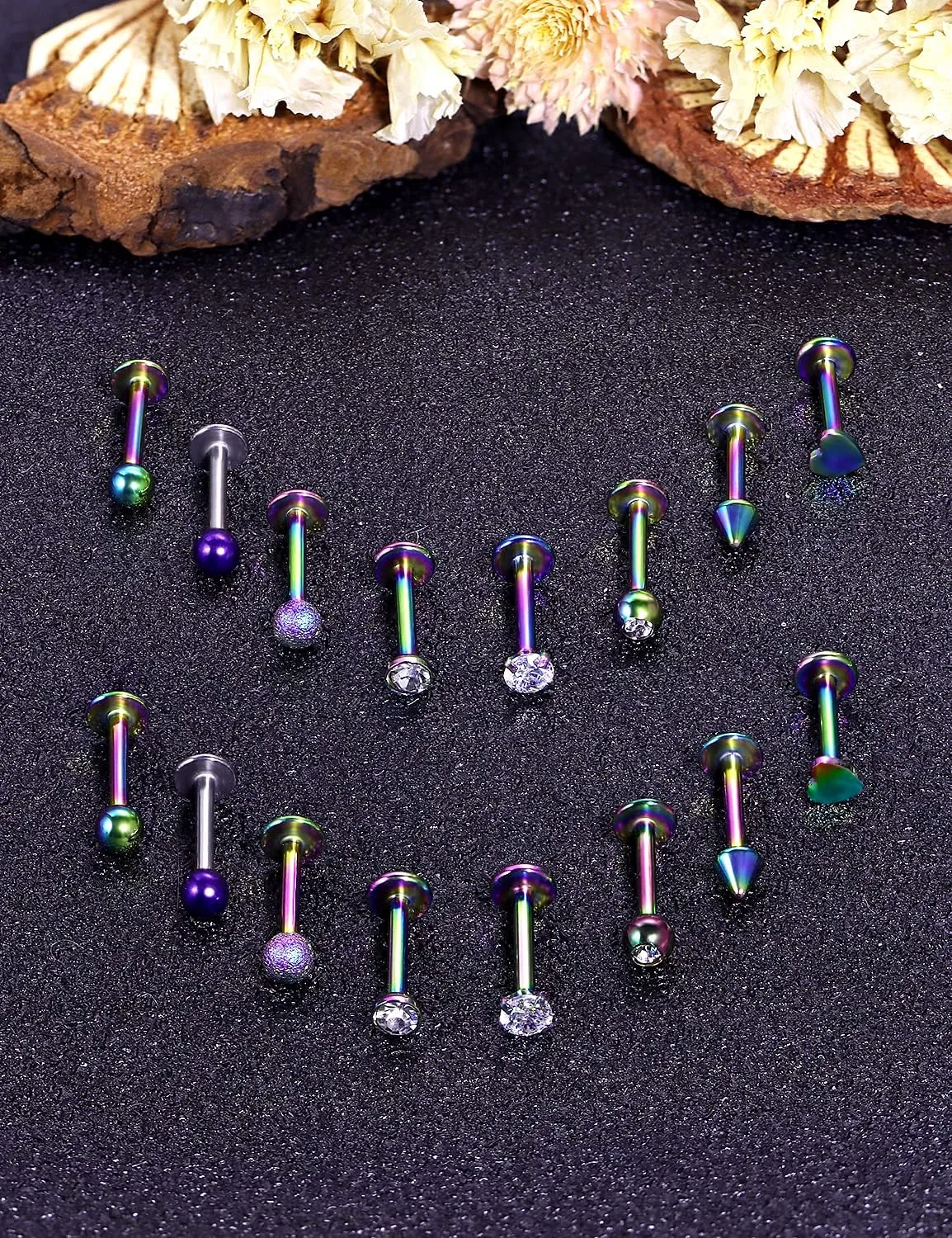 16G Lip Rings for Women Stainless Steel Lip Rings Studs Medusa Labret Monroe Piercing Jewelry Tragus Helix Cartilage Forward Earrings Piercing Jewelry for Men 3mm CZ Diamonds Lip Ring 8 Pairs