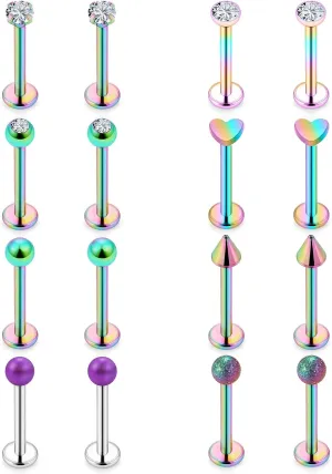 16G Lip Rings for Women Stainless Steel Lip Rings Studs Medusa Labret Monroe Piercing Jewelry Tragus Helix Cartilage Forward Earrings Piercing Jewelry for Men 3mm CZ Diamonds Lip Ring 8 Pairs
