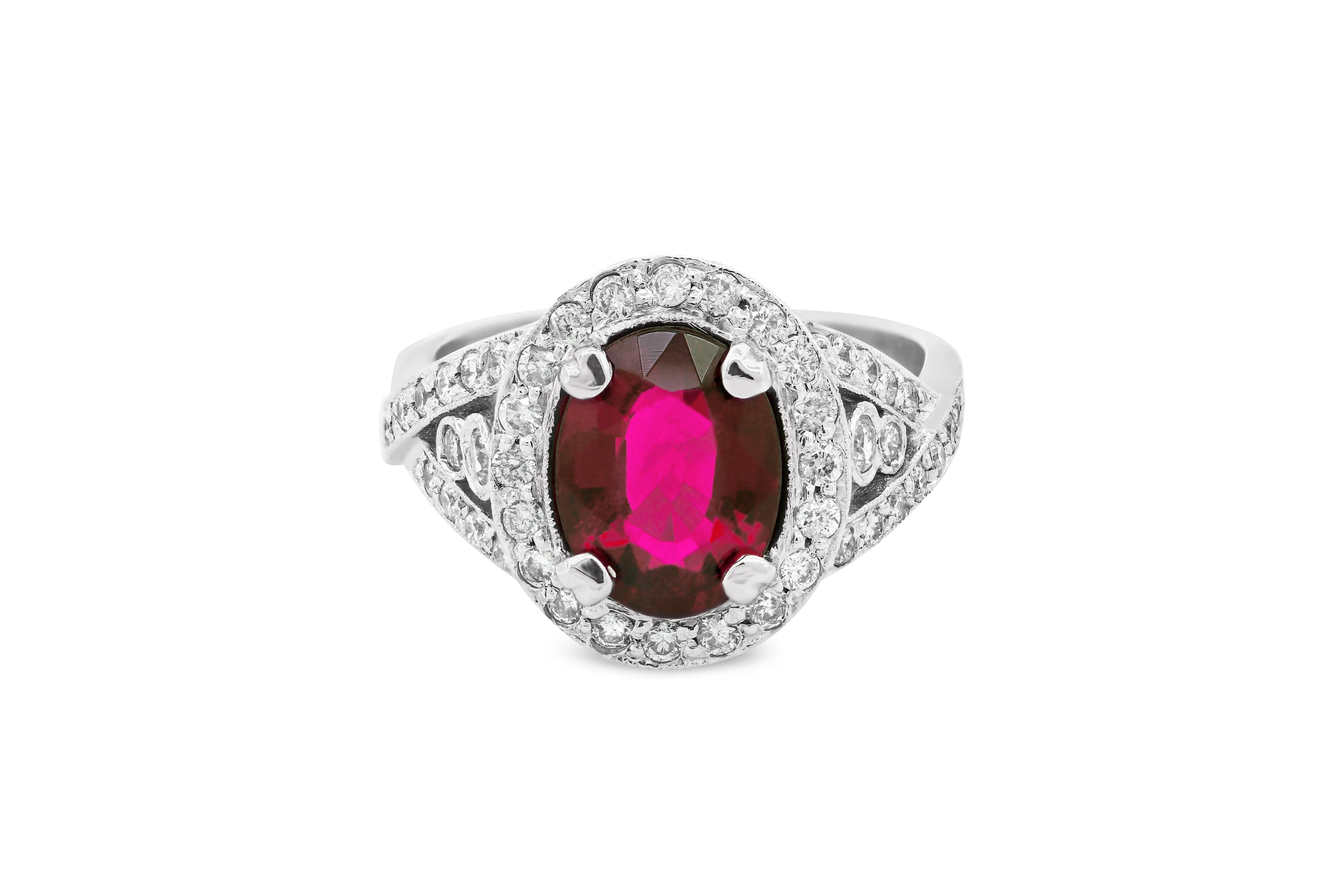 1.88 CT Oval Pink Tourmaline Diamond Ring 1.07 CT TW 14K White Gold PTR002