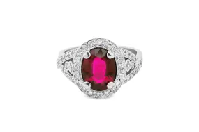 1.88 CT Oval Pink Tourmaline Diamond Ring 1.07 CT TW 14K White Gold PTR002