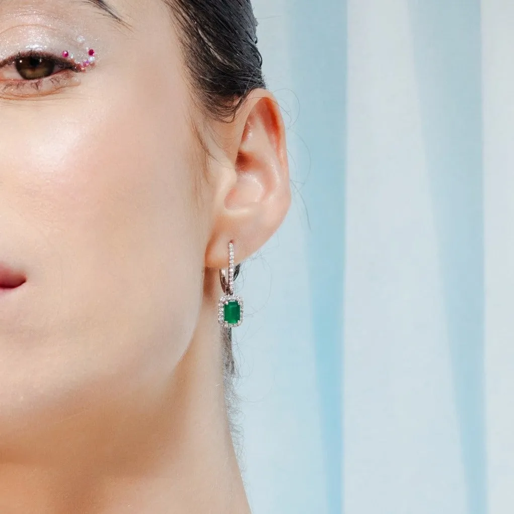 18K Gold Emerald & Diamond Dangle Earrings