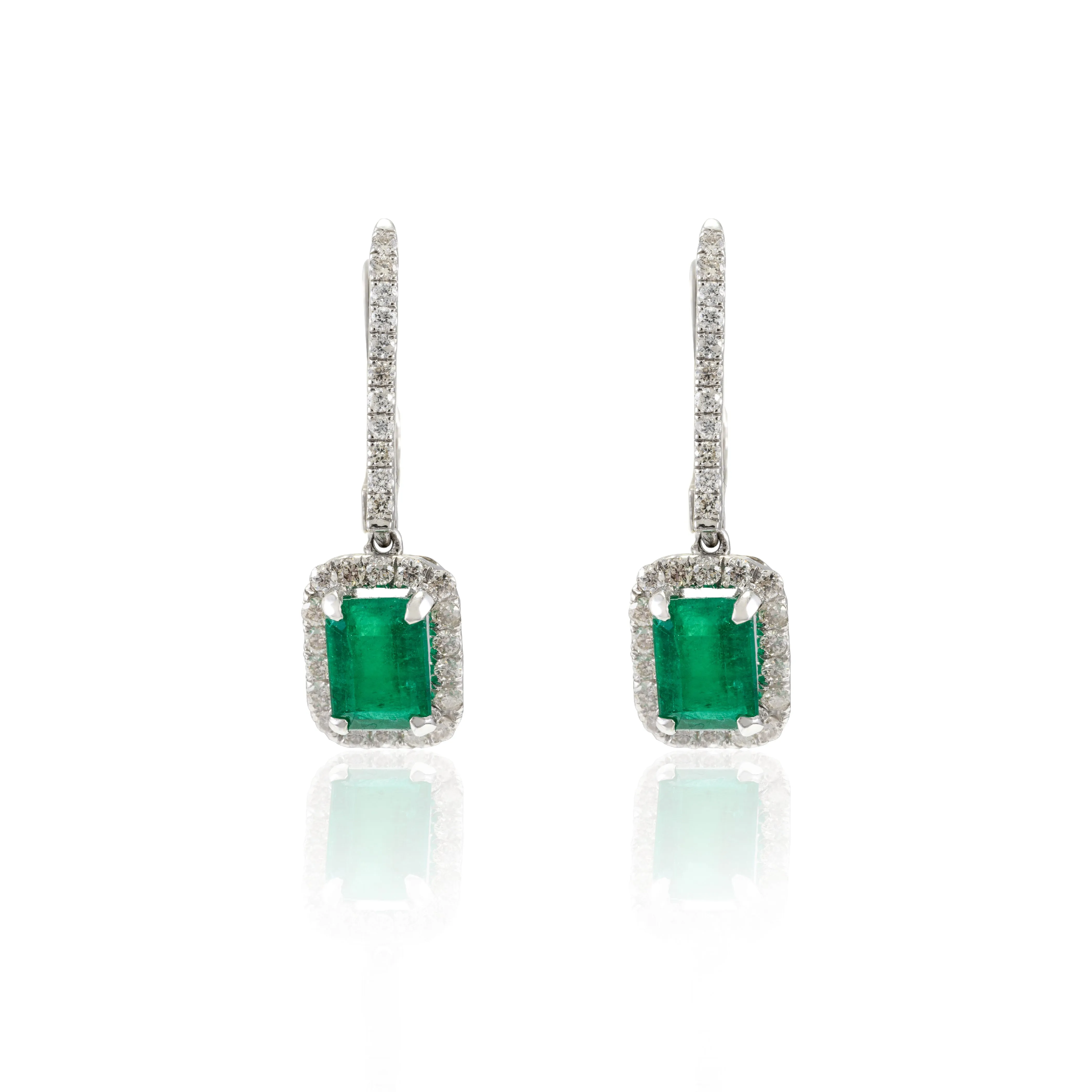 18K Gold Emerald & Diamond Dangle Earrings