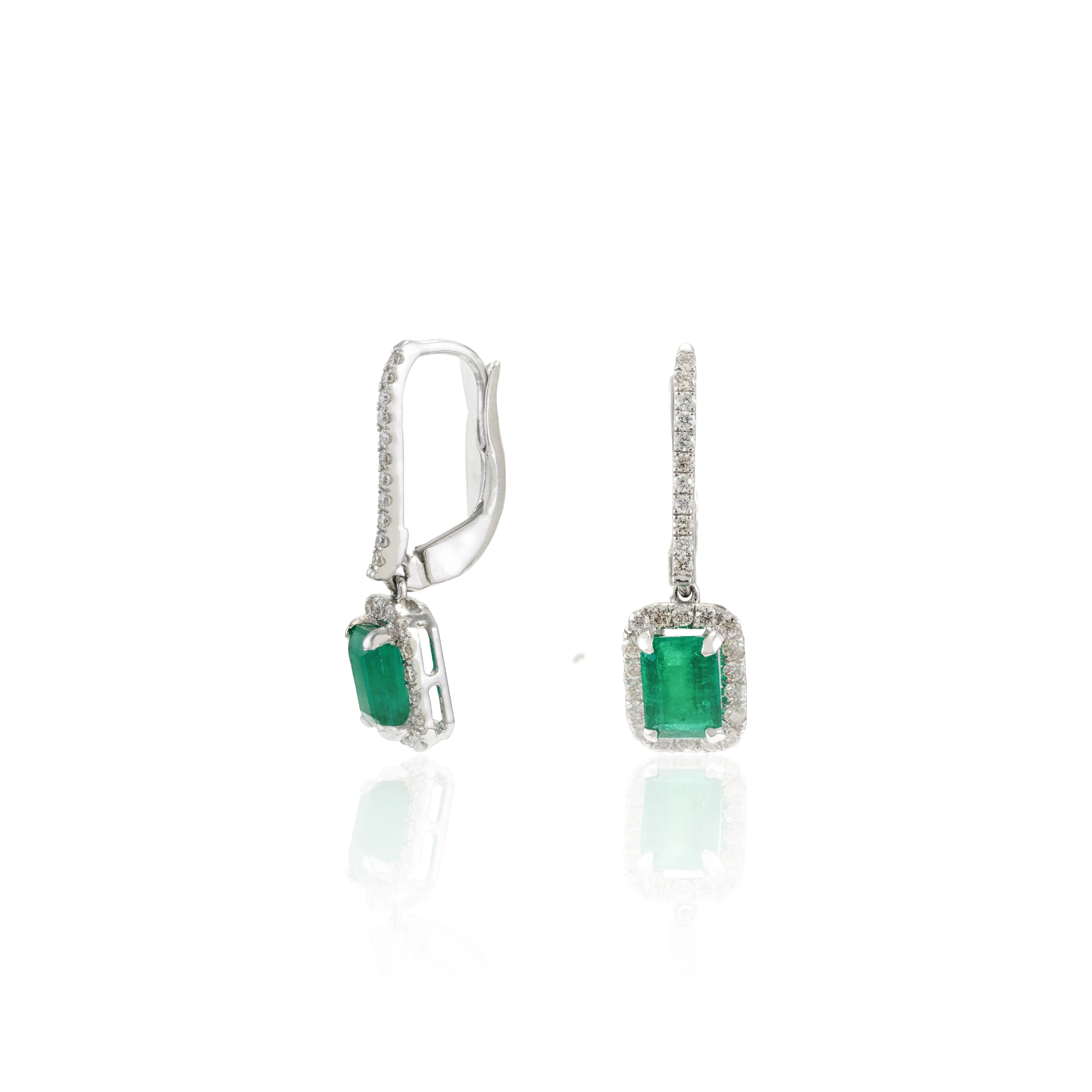 18K Gold Emerald & Diamond Dangle Earrings