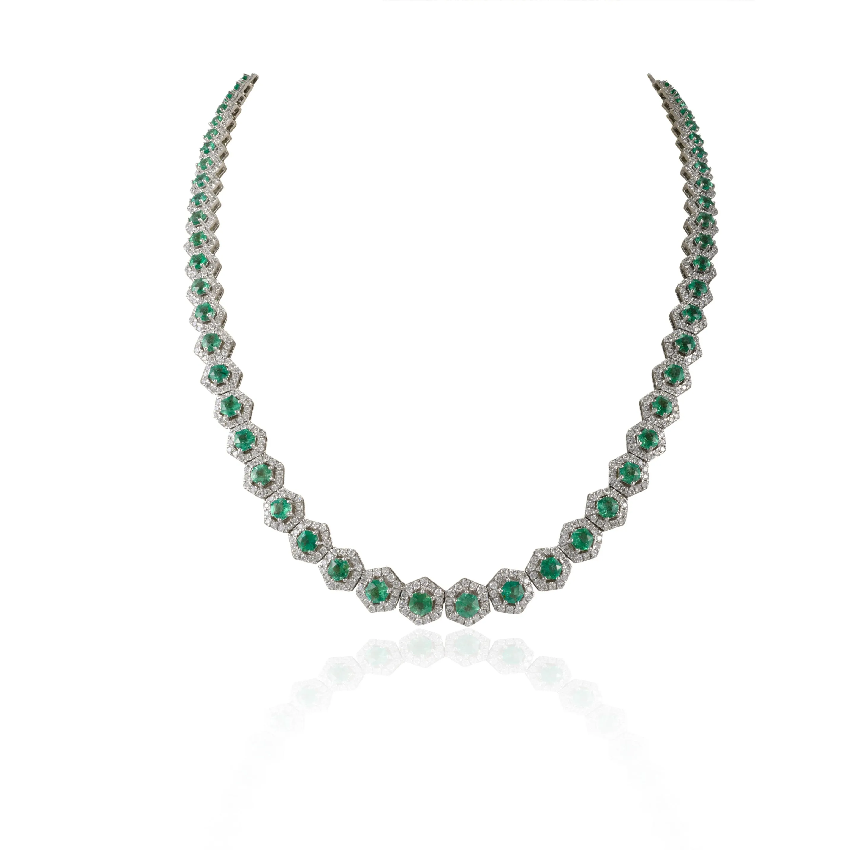 18K Gold Round Emerald & Diamond Choker Necklace