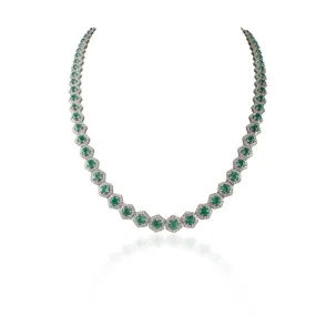 18K Gold Round Emerald & Diamond Choker Necklace