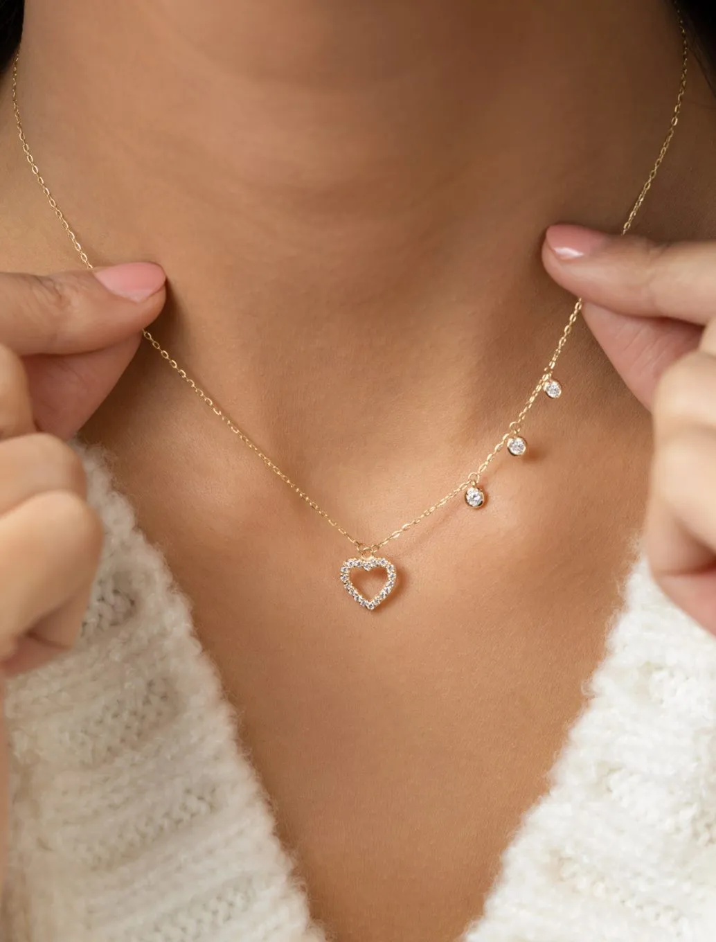 18K Gold Trio Love Charm Necklace