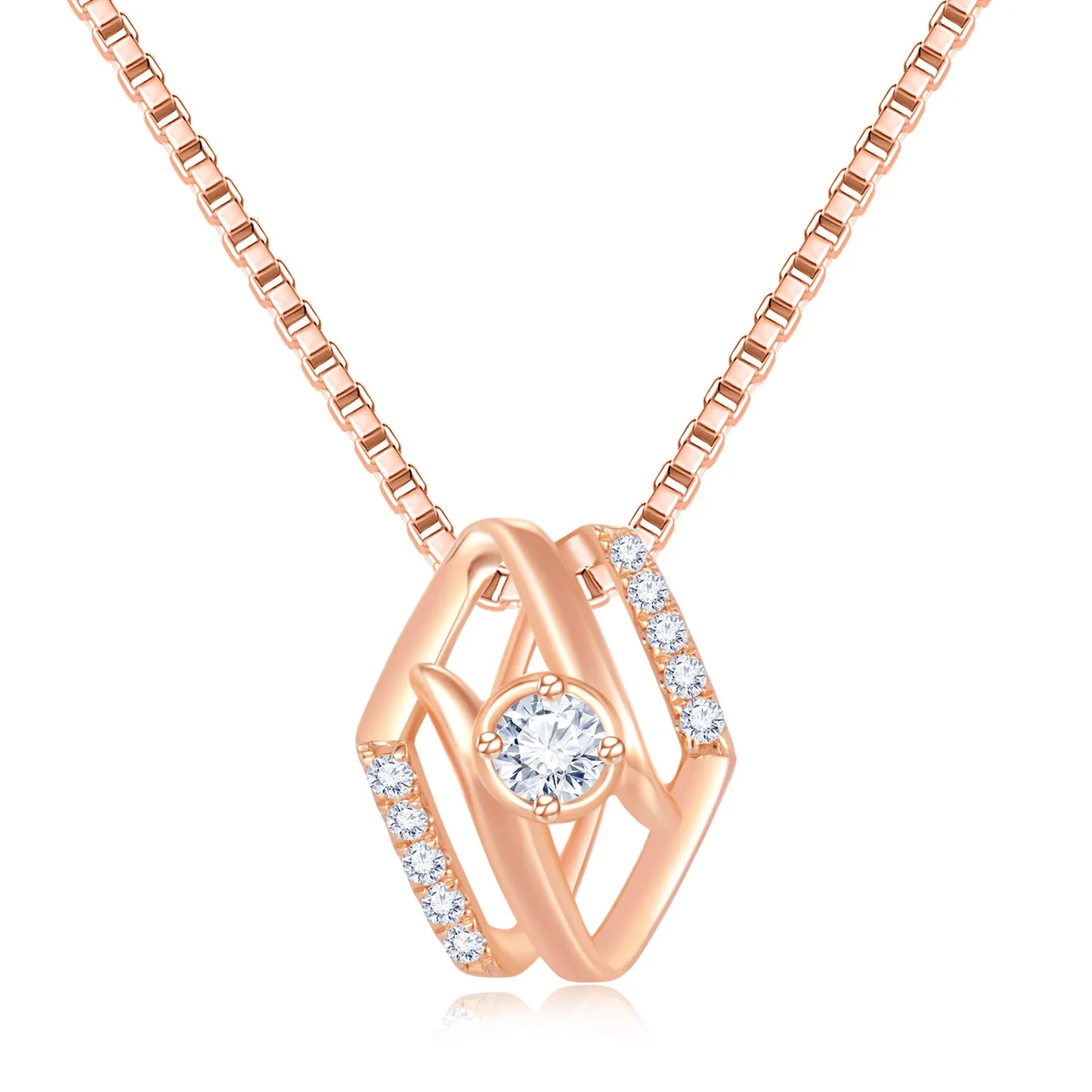 18K Rose Gold Geometric Diamond Pendant