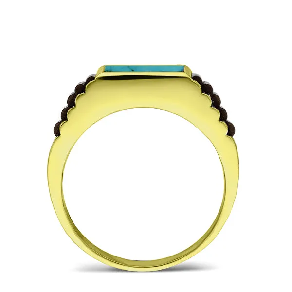 18K Solid Yellow Gold Wedding Engagement Ring Band Large Turquoise Stone Jewelry
