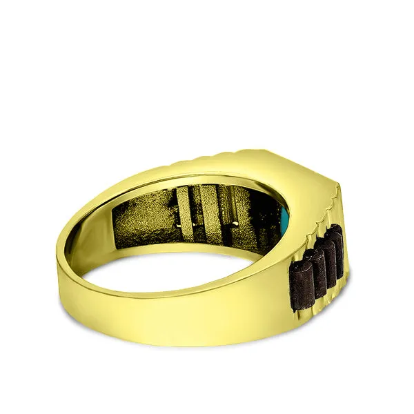 18K Solid Yellow Gold Wedding Engagement Ring Band Large Turquoise Stone Jewelry