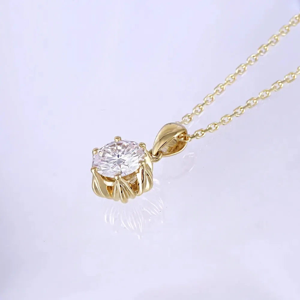 18k Yellow Gold Flower Shaped Moissanite Necklace 1ct