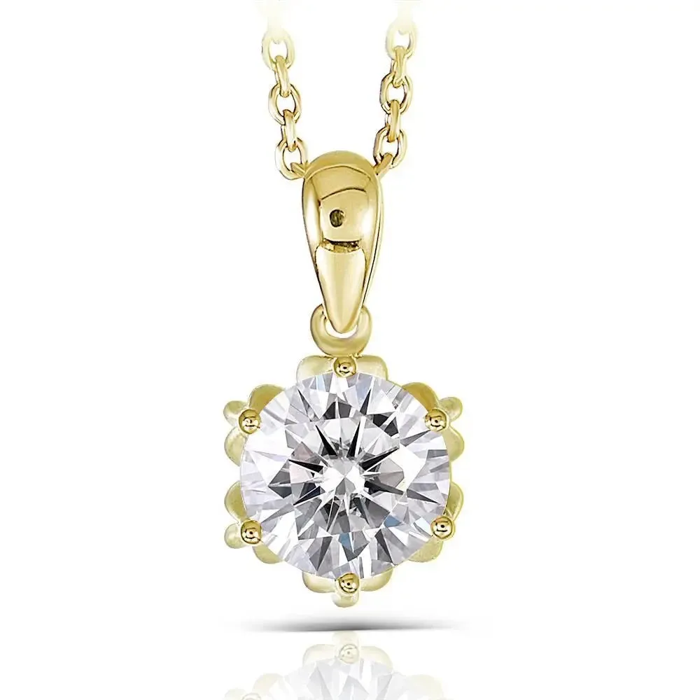 18k Yellow Gold Flower Shaped Moissanite Necklace 1ct