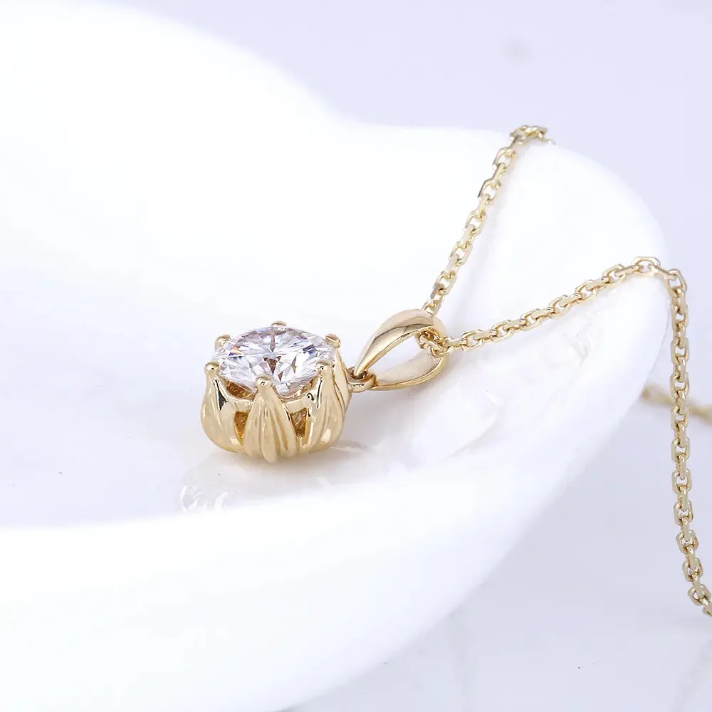 18k Yellow Gold Flower Shaped Moissanite Necklace 1ct