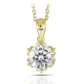 18k Yellow Gold Flower Shaped Moissanite Necklace 1ct