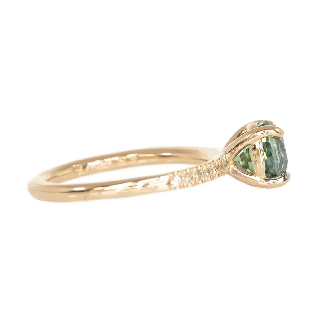 2.11CT Round Montana Sapphire No Heat Ring Mounted in our French Set 14K Rose Gold Setting