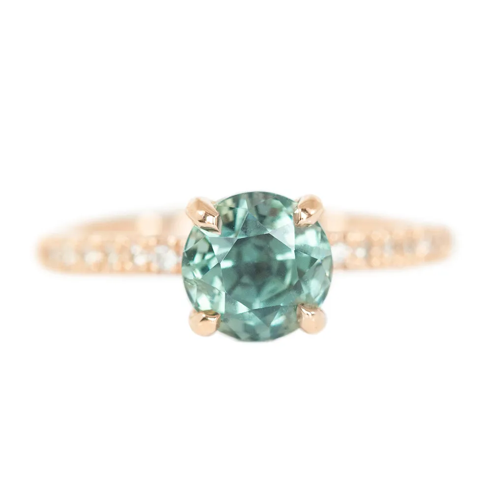 2.11CT Round Montana Sapphire No Heat Ring Mounted in our French Set 14K Rose Gold Setting