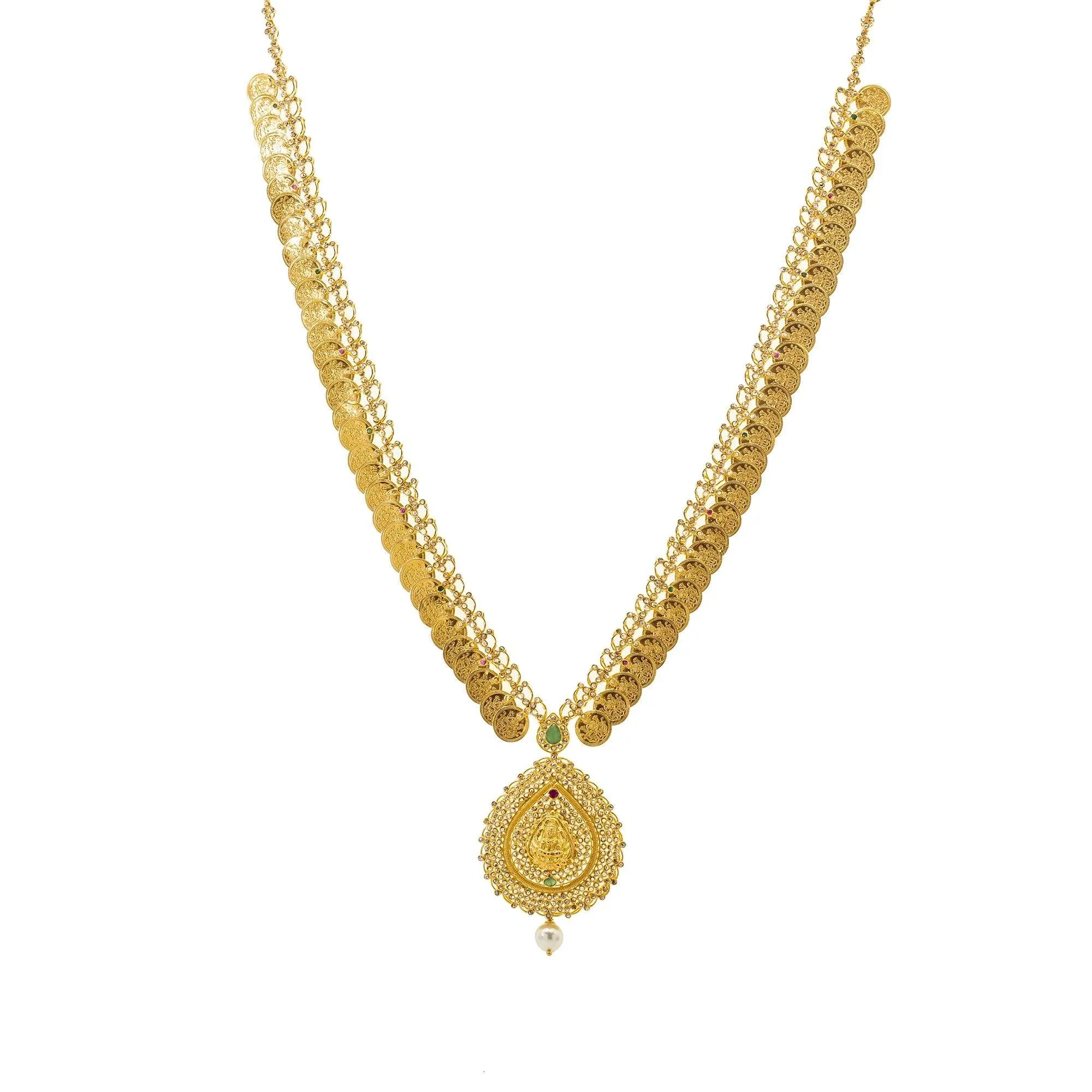 22K Gold & Uncut Diamond Kasu Necklace Set