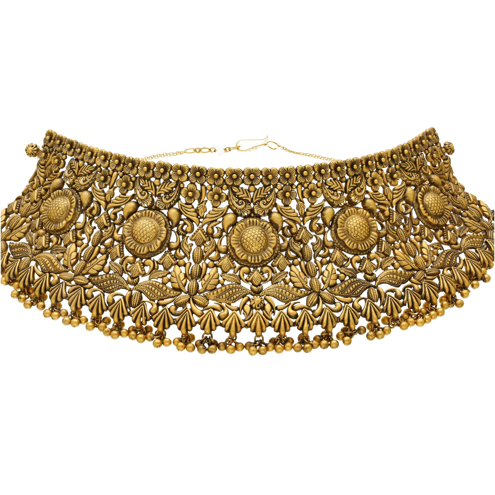 22K Yellow Gold Antique Choker Necklace Set (83.5gm)