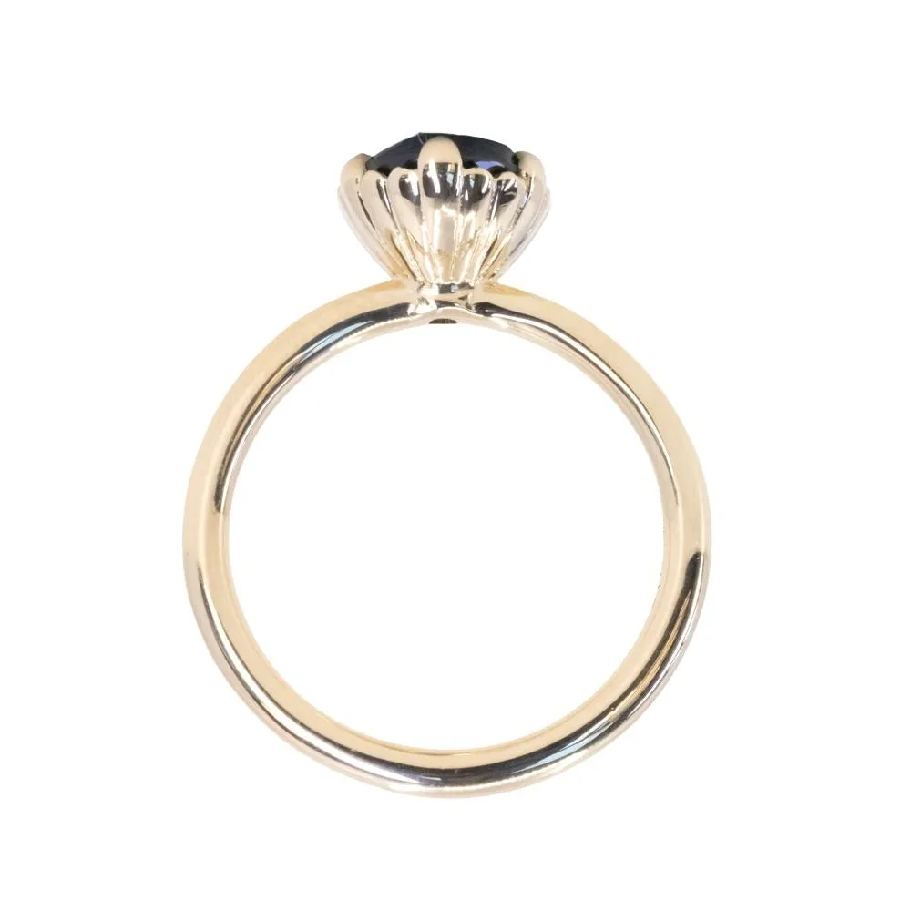 2.48ct Oval Teal Madagascar Sapphire Scallop Cup Solitaire in 14k Yellow Gold