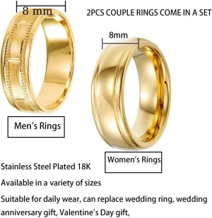 2PCS Matching Couple Rings for Women Promise Rings Wedding Bands Engagement Wedding Ring Sets for Him and Her Matching Couples Rings