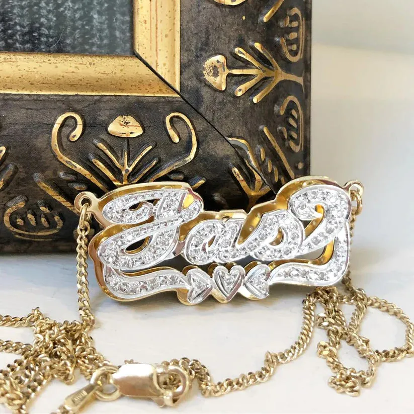 3D Double Plated CZ Diamond Name Necklace on Cuban Chain / Saint West/ Kim Kardashian