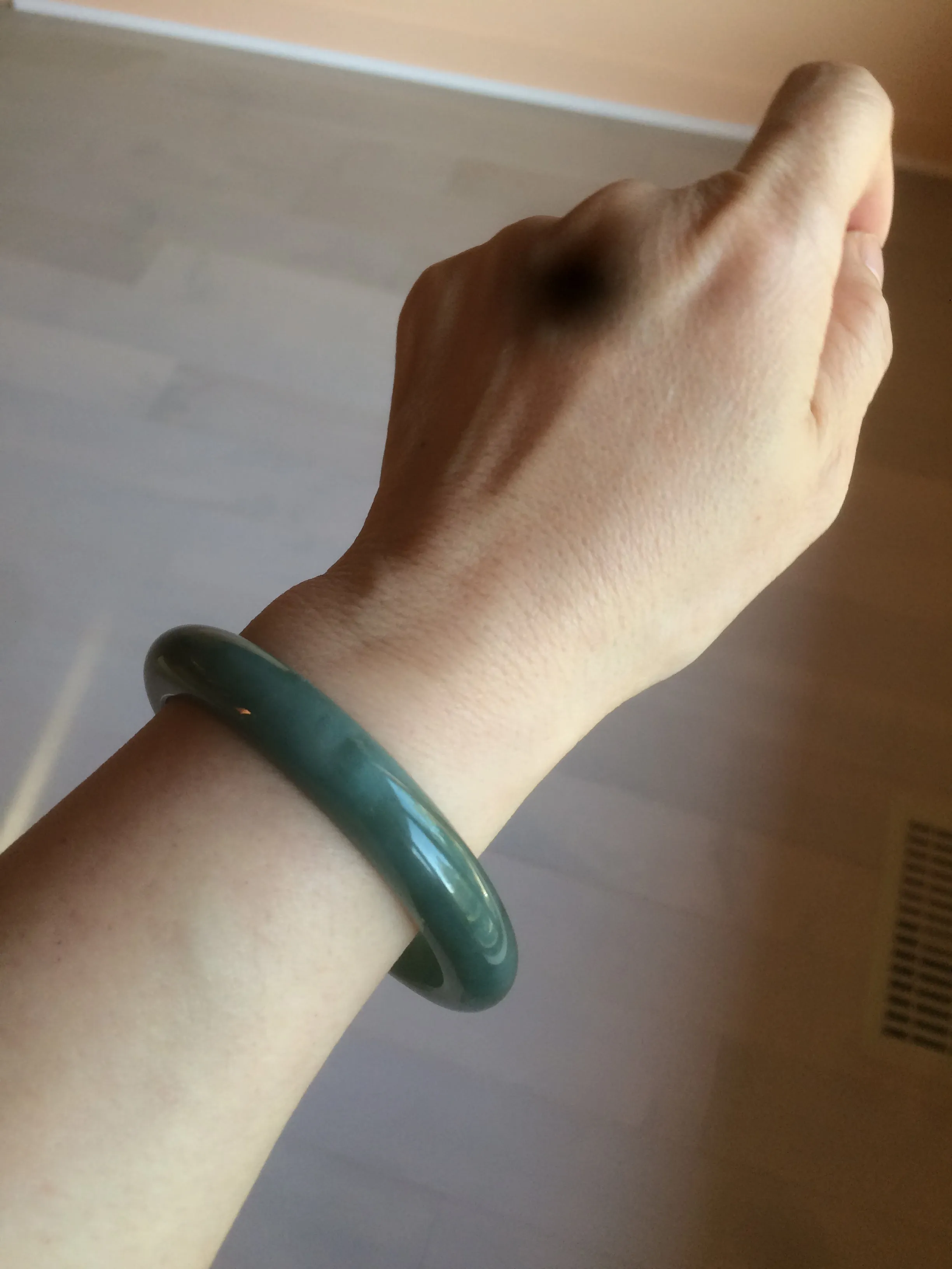 56.2 mm certificated Type A 100% Natural oily dark green/blue/gray Jadeite Jade bangle K108-0759